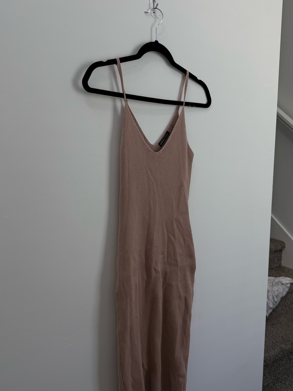 SHEIN Taupe Ribbed V-Neck Maxi Dress